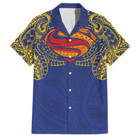 Super Samoan Traditional Tribal Art Tattoos Family Matching Puletasi and Hawaiian Shirt Blue Color - Polynesian Pride