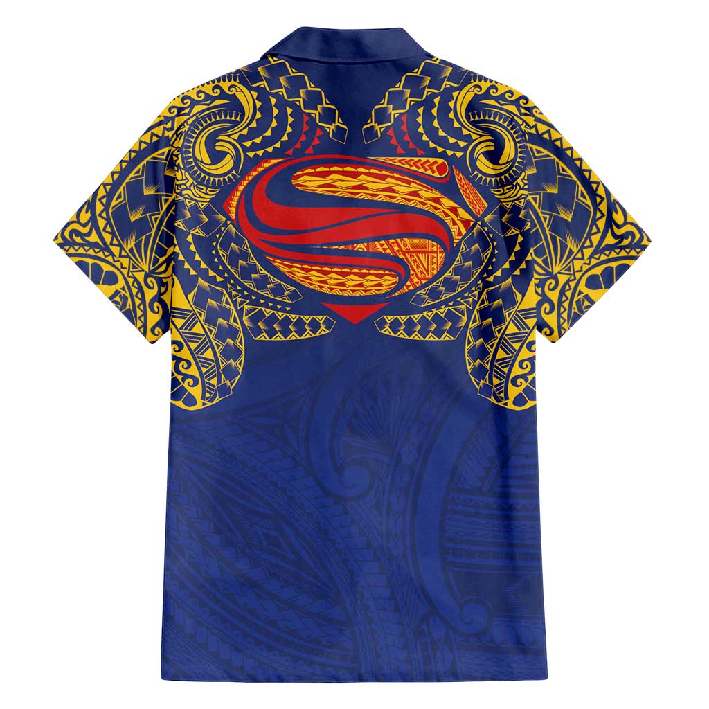 Super Samoan Traditional Tribal Art Tattoos Family Matching Puletasi and Hawaiian Shirt Blue Color - Polynesian Pride