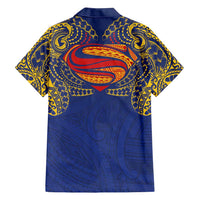 Super Samoan Traditional Tribal Art Tattoos Family Matching Puletasi and Hawaiian Shirt Blue Color - Polynesian Pride
