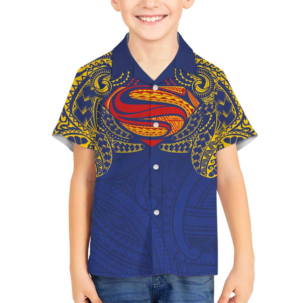 Super Samoan Traditional Tribal Art Tattoos Family Matching Puletasi and Hawaiian Shirt Blue Color - Polynesian Pride