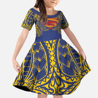 Super Samoan Traditional Tribal Art Tattoos Family Matching Summer Maxi Dress and Hawaiian Shirt Blue Color - Polynesian Pride