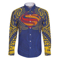 Super Samoan Traditional Tribal Art Tattoos Family Matching Summer Maxi Dress and Hawaiian Shirt Blue Color - Polynesian Pride