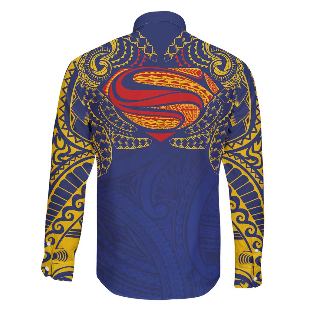Super Samoan Traditional Tribal Art Tattoos Family Matching Tank Maxi Dress and Hawaiian Shirt Blue Color - Polynesian Pride
