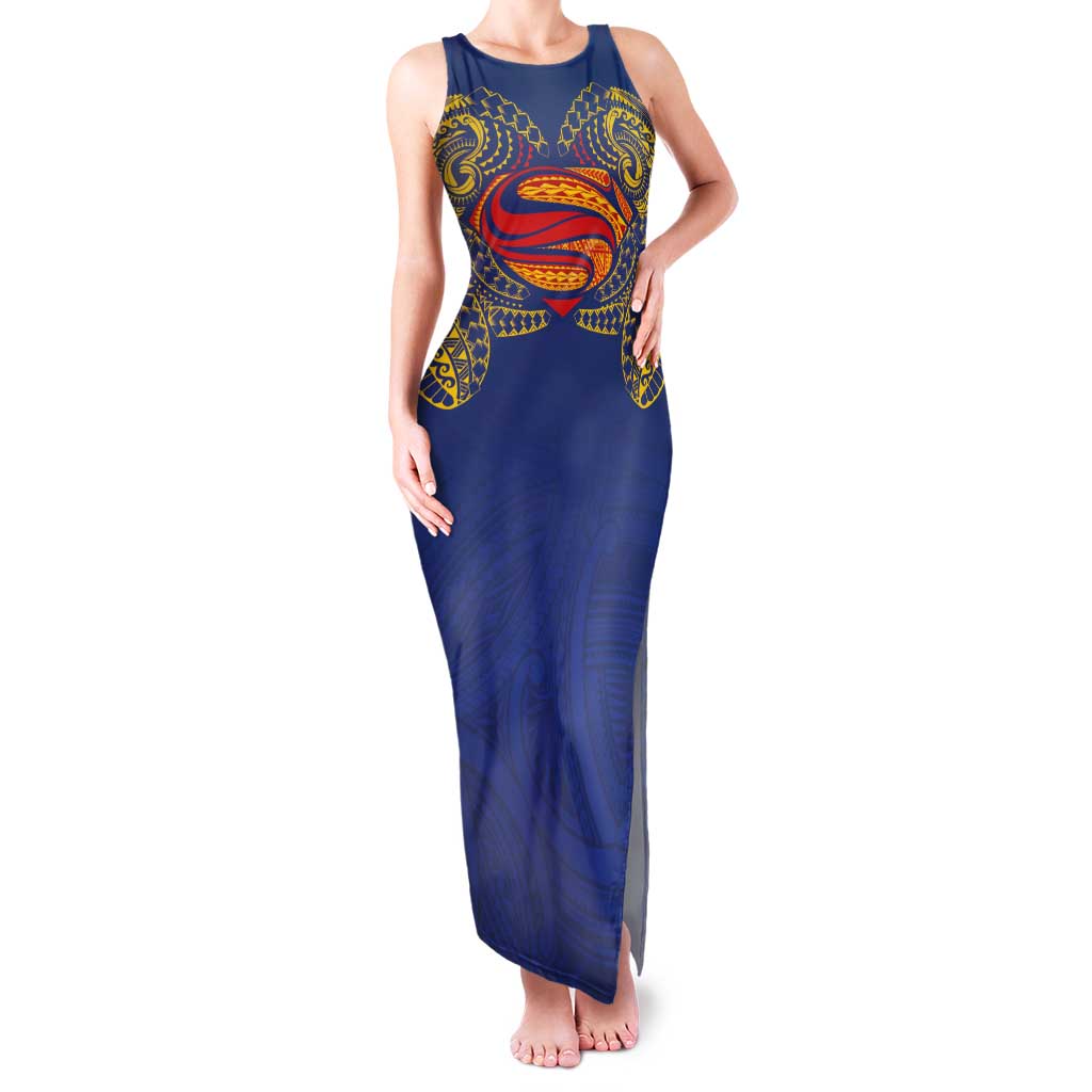Super Samoan Traditional Tribal Art Tattoos Family Matching Tank Maxi Dress and Hawaiian Shirt Blue Color - Polynesian Pride