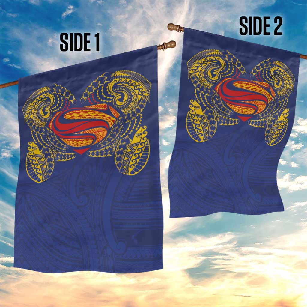 Super Samoan Traditional Tribal Art Tattoos Garden Flag Blue Color - Polynesian Pride