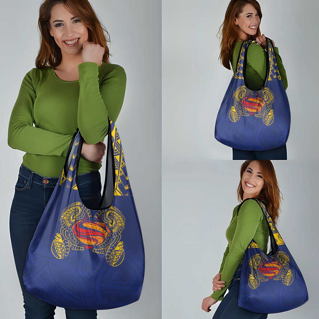 Super Samoan Traditional Tribal Art Tattoos Grocery Bag Blue Color - Polynesian Pride