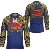 Super Samoan Traditional Tribal Art Tattoos Hockey Jersey Blue Color - Polynesian Pride