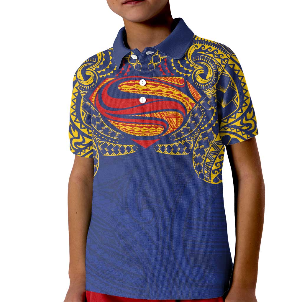 Super Samoan Traditional Tribal Art Tattoos Kid Polo Shirt Blue Color LT03 Kid Blue - Polynesian Pride