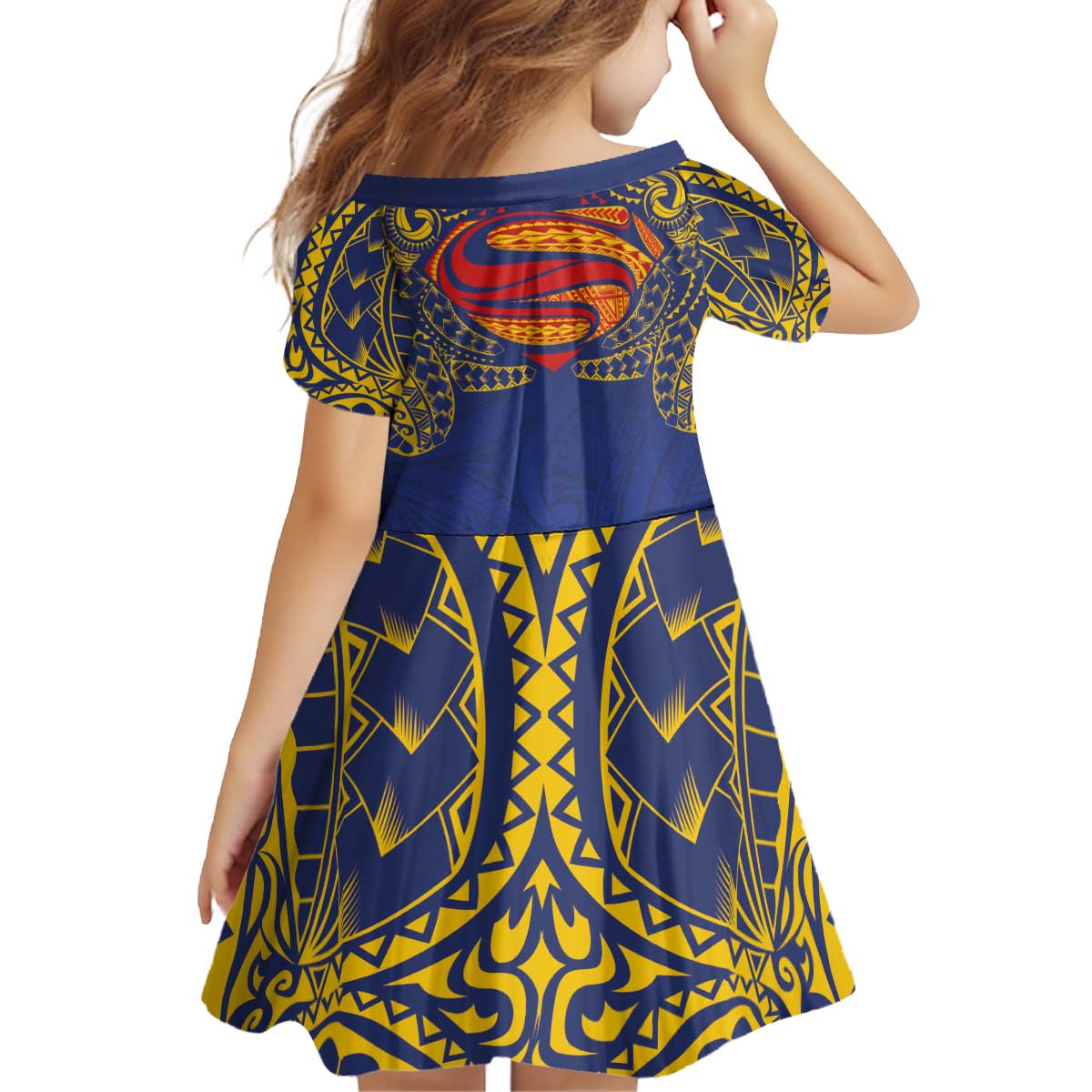 Super Samoan Traditional Tribal Art Tattoos Kid Short Sleeve Dress Blue Color LT03 - Polynesian Pride