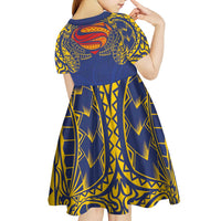 Super Samoan Traditional Tribal Art Tattoos Kid Short Sleeve Dress Blue Color LT03 - Polynesian Pride