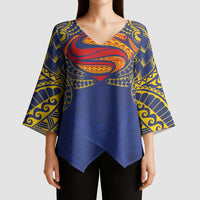 Super Samoan Traditional Tribal Art Tattoos Kimono Sleeve Blouse Blue Color - Polynesian Pride