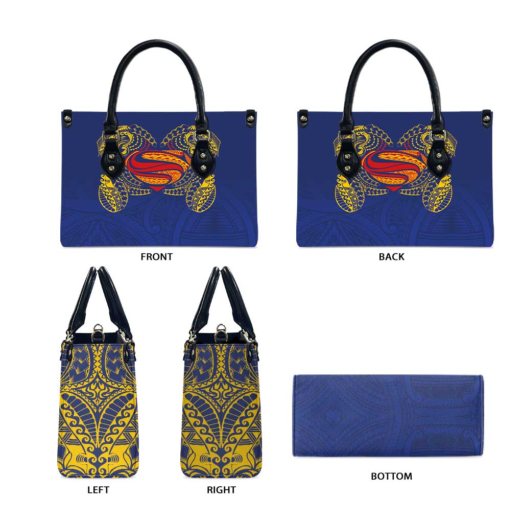 Super Samoan Traditional Tribal Art Tattoos Leather Bag Blue Color - Polynesian Pride