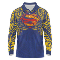 Super Samoan Traditional Tribal Art Tattoos Long Sleeve Polo Shirt Blue Color LT03 Blue - Polynesian Pride