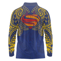 Super Samoan Traditional Tribal Art Tattoos Long Sleeve Polo Shirt Blue Color LT03 - Polynesian Pride