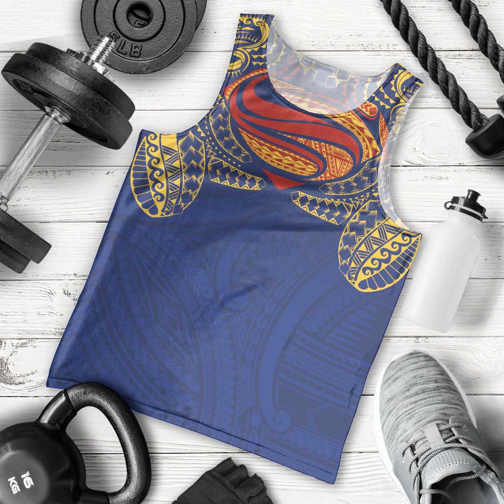 Super Samoan Traditional Tribal Art Tattoos Men Tank Top Blue Color - Polynesian Pride