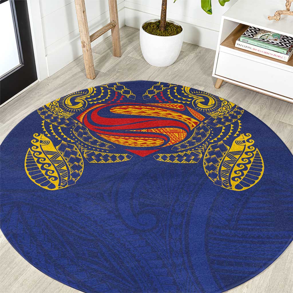 Super Samoan Traditional Tribal Art Tattoos Round Carpet Blue Color - Polynesian Pride