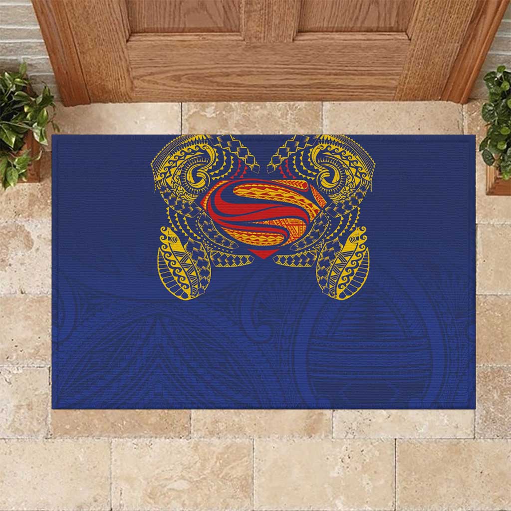 Super Samoan Traditional Tribal Art Tattoos Rubber Doormat Blue Color LT03 Blue - Polynesian Pride