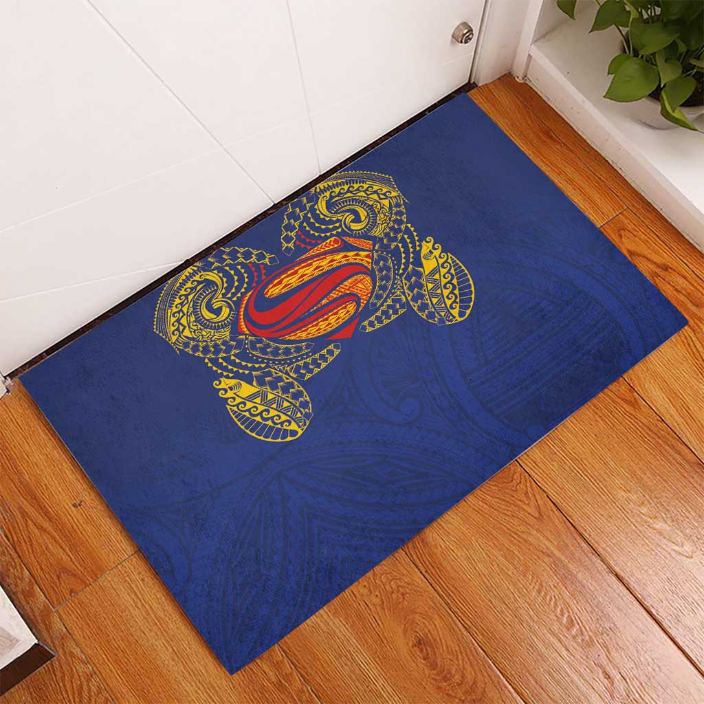 Super Samoan Traditional Tribal Art Tattoos Rubber Doormat Blue Color LT03 - Polynesian Pride