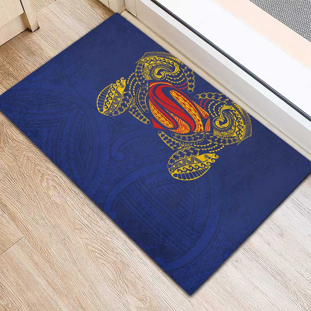 Super Samoan Traditional Tribal Art Tattoos Rubber Doormat Blue Color LT03 - Polynesian Pride