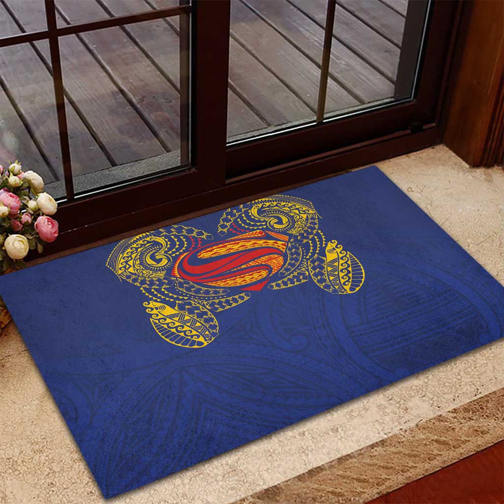 Super Samoan Traditional Tribal Art Tattoos Rubber Doormat Blue Color LT03 - Polynesian Pride