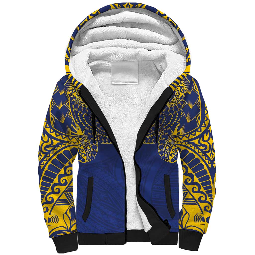 Super Samoan Traditional Tribal Art Tattoos Sherpa Hoodie Blue Color - Polynesian Pride