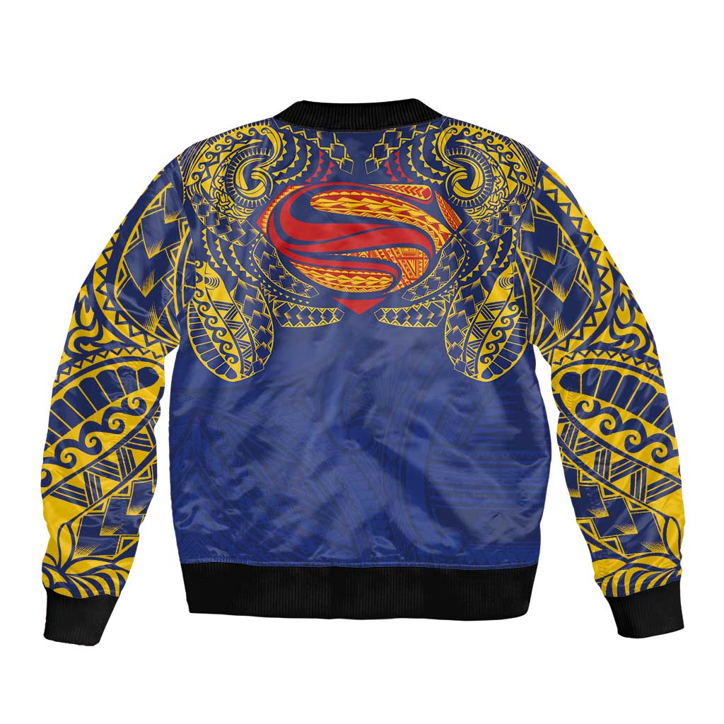 Super Samoan Traditional Tribal Art Tattoos Sleeve Zip Bomber Jacket Blue Color - Polynesian Pride