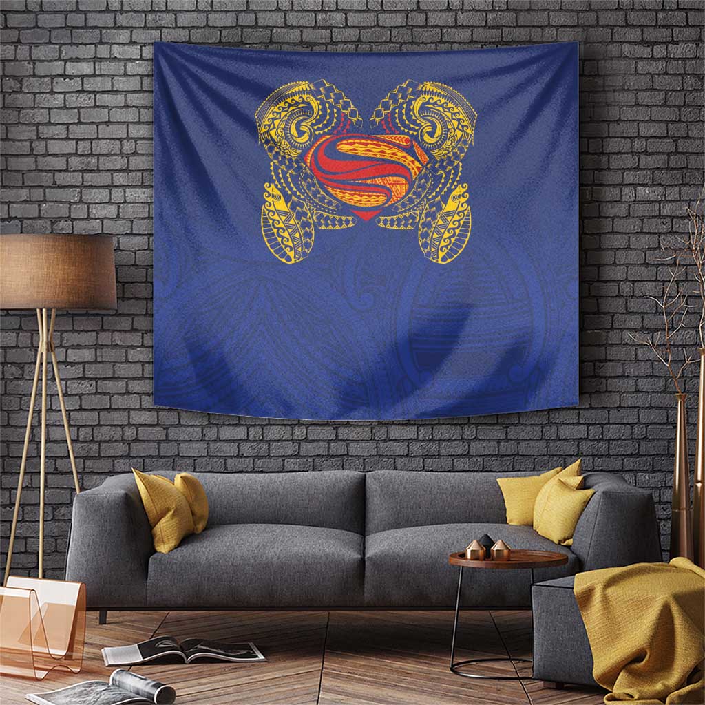 Super Samoan Traditional Tribal Art Tattoos Tapestry Blue Color - Polynesian Pride