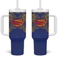 Super Samoan Traditional Tribal Art Tattoos Tumbler With Handle Blue Color - Polynesian Pride