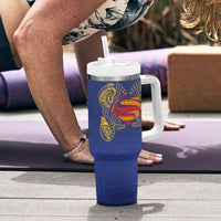 Super Samoan Traditional Tribal Art Tattoos Tumbler With Handle Blue Color - Polynesian Pride