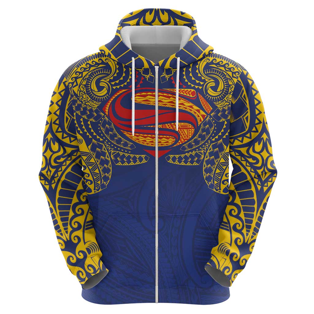 Super Samoan Traditional Tribal Art Tattoos Zip Hoodie Blue Color - Polynesian Pride
