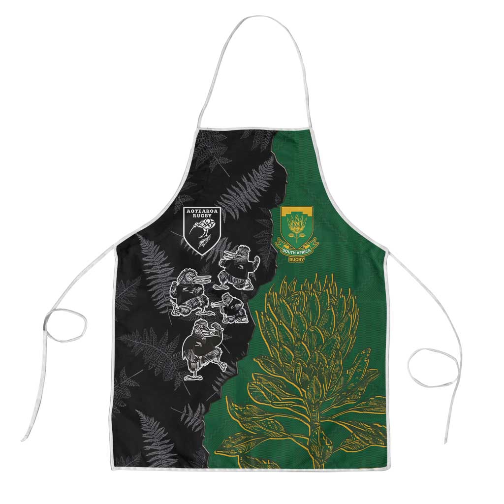 Aotearoa South Africa Rugby Freedom Cup Apron Kiwi Warriors Haka with King Protea Symbol LT03 Green - Polynesian Pride