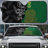 Aotearoa South Africa Rugby Freedom Cup Auto Sun Shade Kiwi Warriors Haka with King Protea Symbol - Polynesian Pride