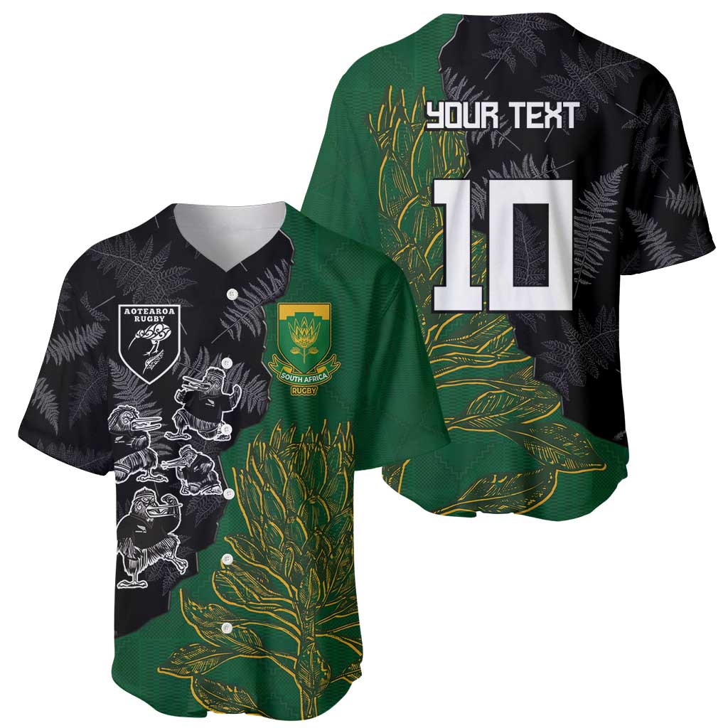 Custom Aotearoa South Africa Rugby Freedom Cup Baseball Jersey Kiwi Warriors Haka with King Protea Symbol - Polynesian Pride