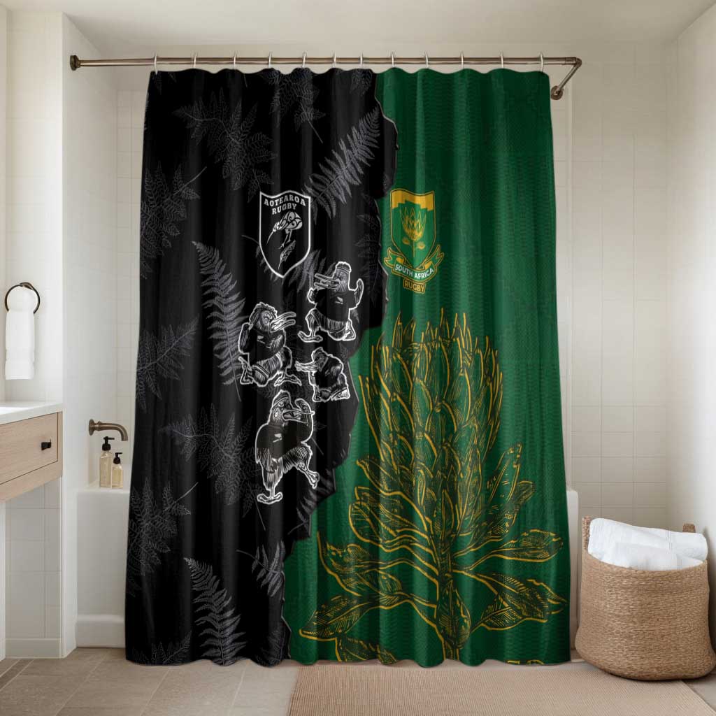 Aotearoa South Africa Rugby Freedom Cup Bathroom Set Kiwi Warriors Haka with King Protea Symbol - Polynesian Pride
