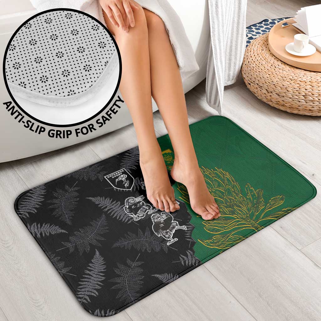 Aotearoa South Africa Rugby Freedom Cup Bathroom Set Kiwi Warriors Haka with King Protea Symbol - Polynesian Pride