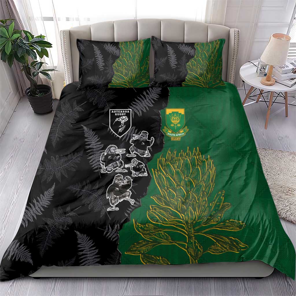 Aotearoa South Africa Rugby Freedom Cup Bedding Set Kiwi Warriors Haka with King Protea Symbol LT03 - Polynesian Pride
