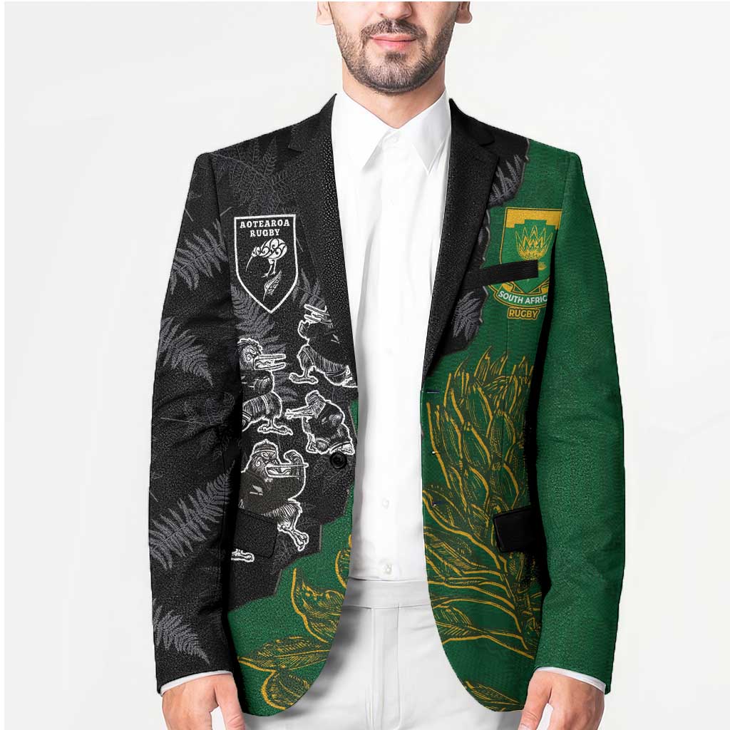Custom Aotearoa South Africa Rugby Freedom Cup Blazer Kiwi Warriors Haka with King Protea Symbol - Polynesian Pride