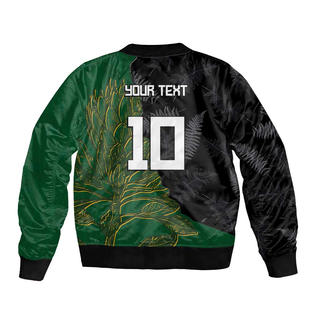 Custom Aotearoa South Africa Rugby Freedom Cup Bomber Jacket Kiwi Warriors Haka with King Protea Symbol - Polynesian Pride
