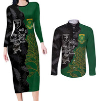 Custom Aotearoa South Africa Rugby Freedom Cup Couples Matching Long Sleeve Bodycon Dress and Long Sleeve Button Shirt Kiwi Warriors Haka with King Protea Symbol - Polynesian Pride