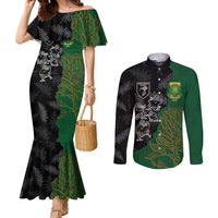 Custom Aotearoa South Africa Rugby Freedom Cup Couples Matching Mermaid Dress and Long Sleeve Button Shirt Kiwi Warriors Haka with King Protea Symbol - Polynesian Pride