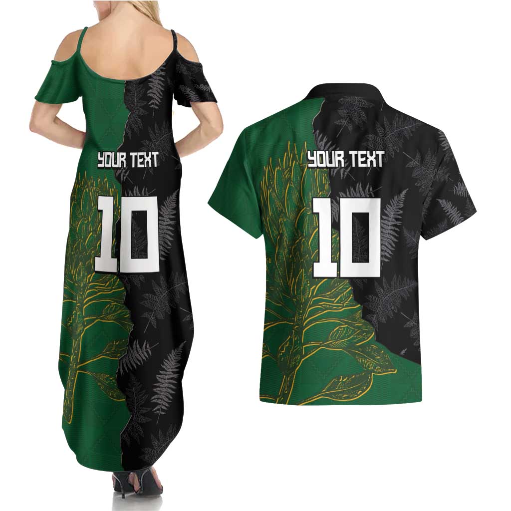 Custom Aotearoa South Africa Rugby Freedom Cup Couples Matching Summer Maxi Dress and Hawaiian Shirt Kiwi Warriors Haka with King Protea Symbol - Polynesian Pride