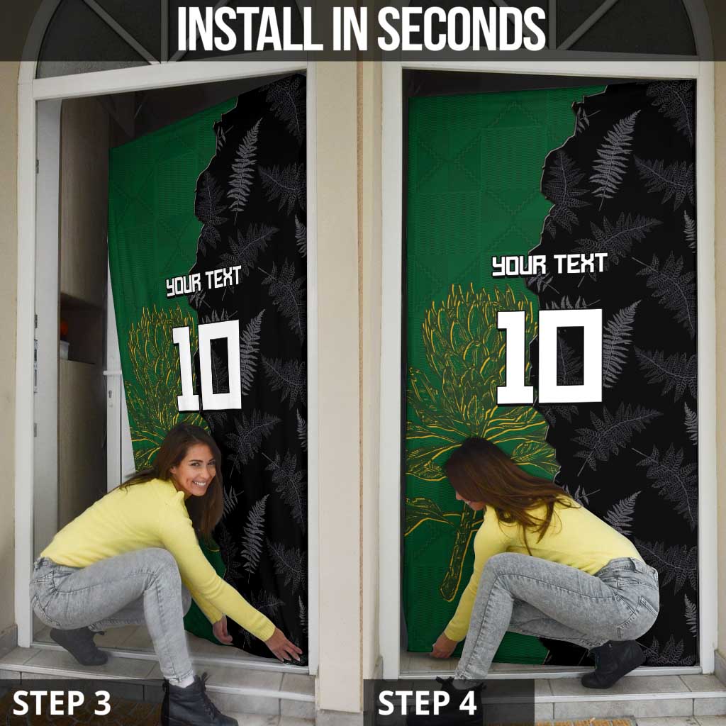 Custom Aotearoa South Africa Rugby Freedom Cup Door Cover Kiwi Warriors Haka with King Protea Symbol - Polynesian Pride