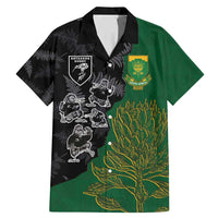 Custom Aotearoa South Africa Rugby Freedom Cup Family Matching Mermaid Dress and Hawaiian Shirt Kiwi Warriors Haka with King Protea Symbol - Polynesian Pride