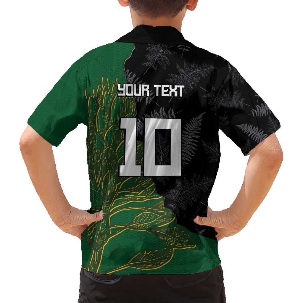 Custom Aotearoa South Africa Rugby Freedom Cup Family Matching Off Shoulder Short Dress and Hawaiian Shirt Kiwi Warriors Haka with King Protea Symbol - Polynesian Pride