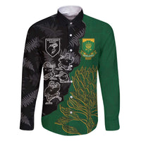 Custom Aotearoa South Africa Rugby Freedom Cup Family Matching Short Sleeve Bodycon Dress and Hawaiian Shirt Kiwi Warriors Haka with King Protea Symbol - Polynesian Pride