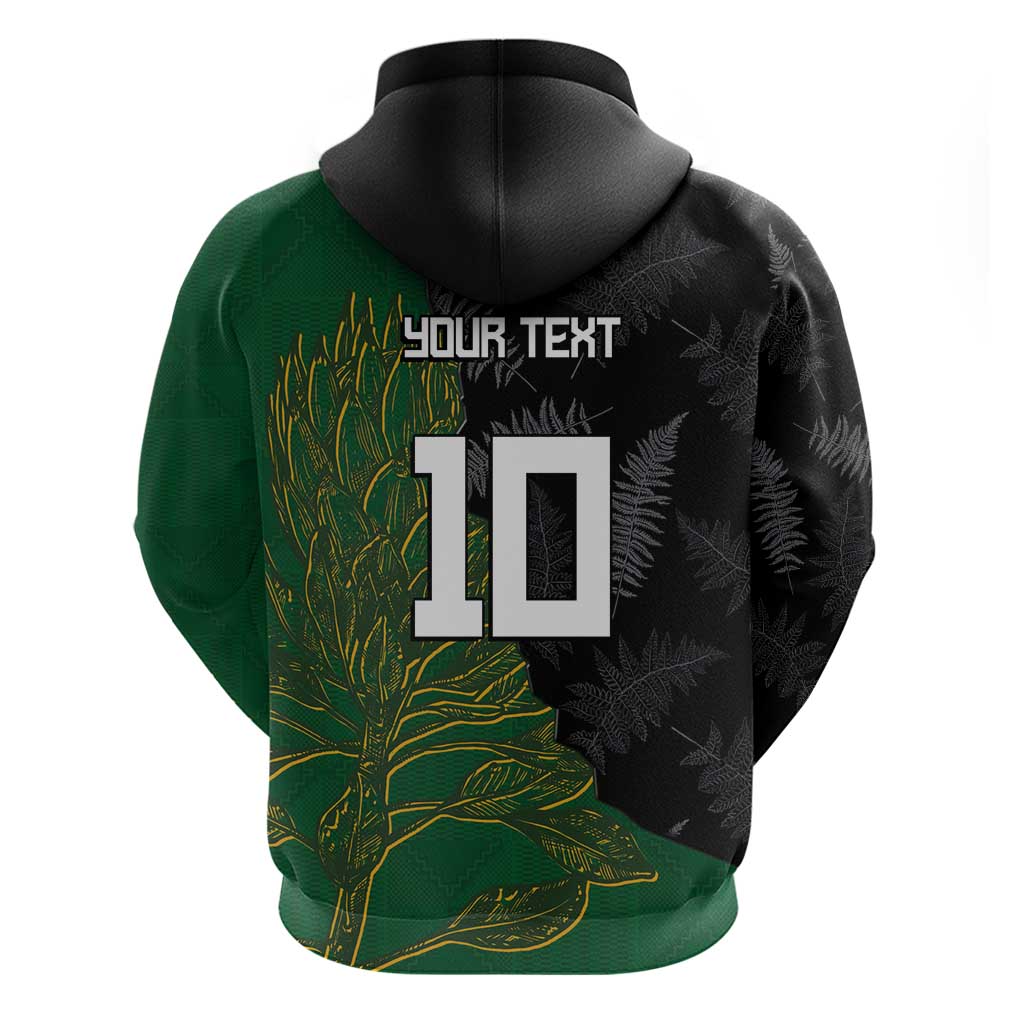 Custom Aotearoa South Africa Rugby Freedom Cup Hoodie Kiwi Warriors Haka with King Protea Symbol - Polynesian Pride