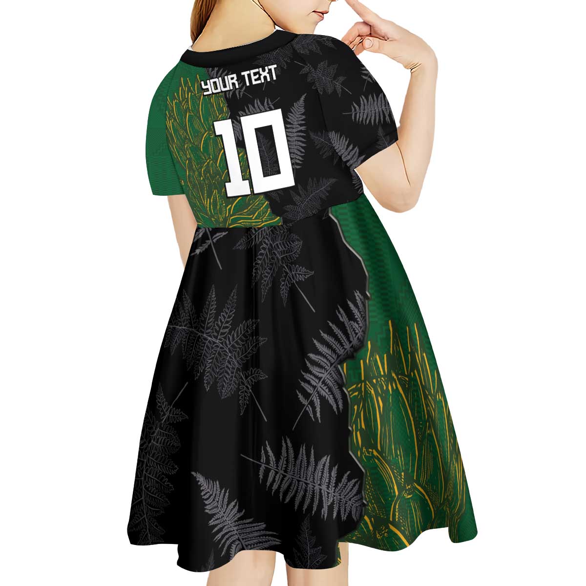 Custom Aotearoa South Africa Rugby Freedom Cup Kid Short Sleeve Dress Kiwi Warriors Haka with King Protea Symbol - Polynesian Pride