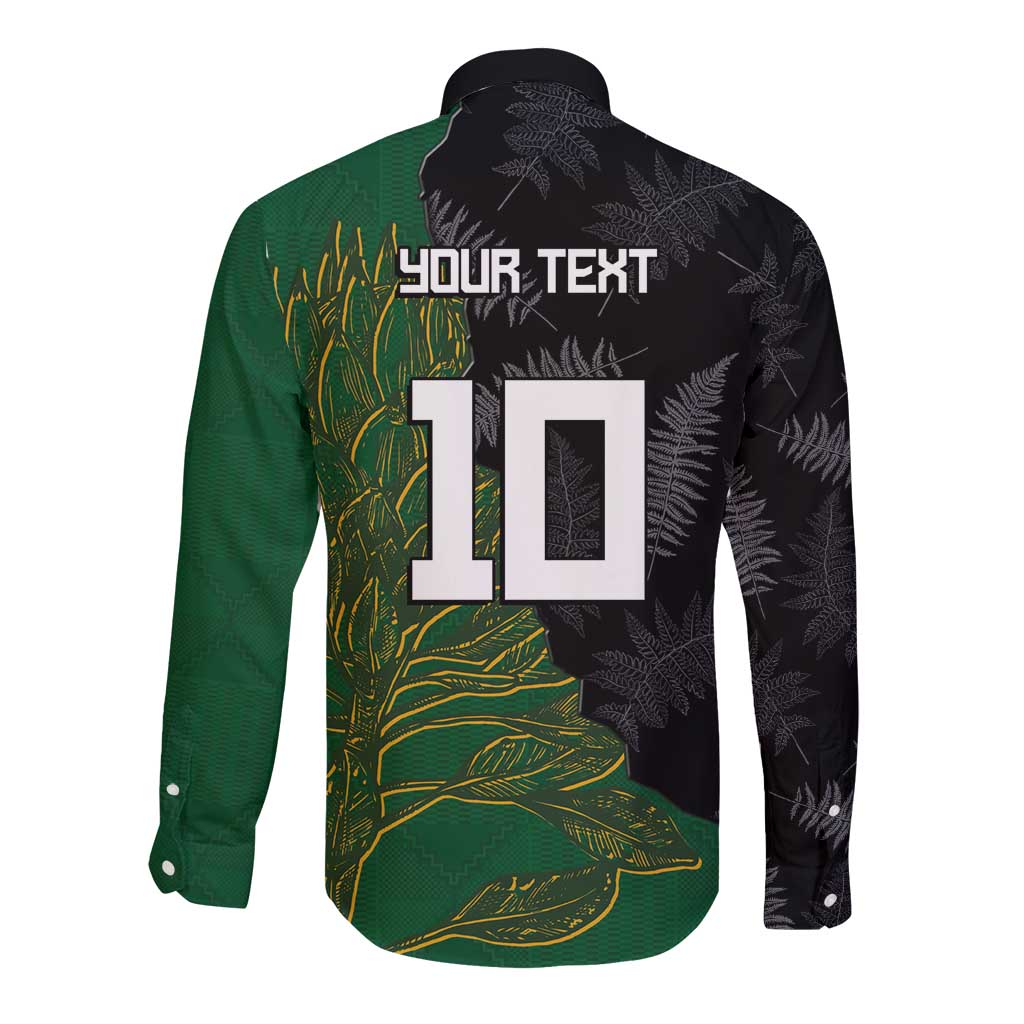 Custom Aotearoa South Africa Rugby Freedom Cup Long Sleeve Button Shirt Kiwi Warriors Haka with King Protea Symbol - Polynesian Pride