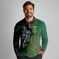 Custom Aotearoa South Africa Rugby Freedom Cup Long Sleeve Polo Shirt Kiwi Warriors Haka with King Protea Symbol - Polynesian Pride