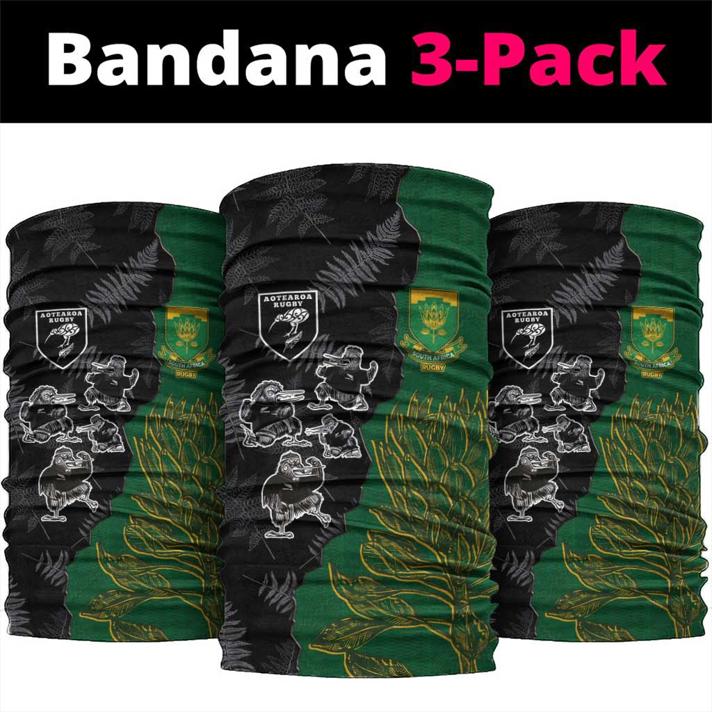 Aotearoa South Africa Rugby Freedom Cup Neck Gaiter Kiwi Warriors Haka with King Protea Symbol - Polynesian Pride